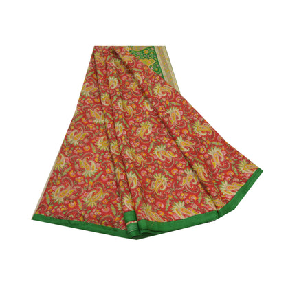 Sanskriti Vintage Indian Sarees Pure Silk Floral Printed Sari Craft 5YD Sustainable Fabric