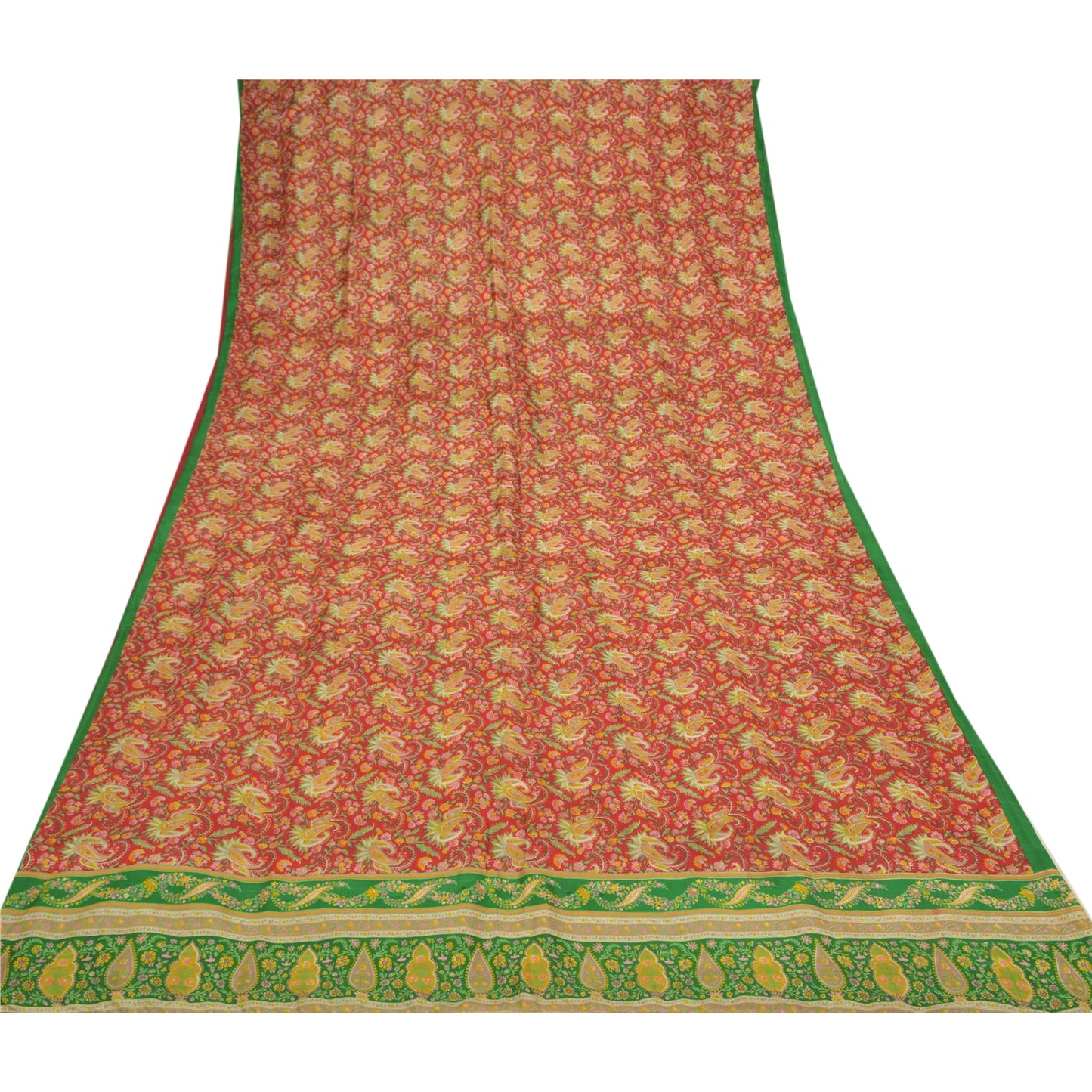 Sanskriti Vintage Indian Sarees Pure Silk Floral Printed Sari Craft 5YD Sustainable Fabric