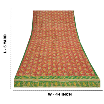 Sanskriti Vintage Indian Sarees Pure Silk Floral Printed Sari Craft 5YD Sustainable Fabric