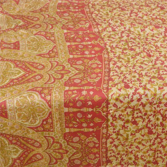 Sanskriti Vintage Red Sarees 100% Pure Silk Floral Printed Sari 5yd Craft Sustainable Fabric