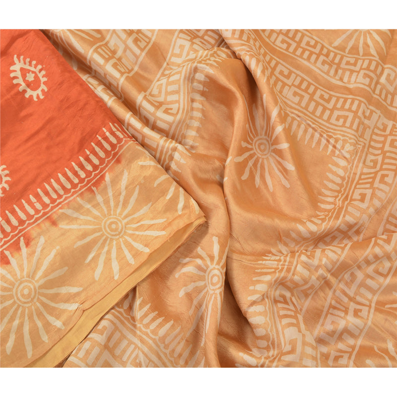 Sanskriti Vintage Orange Indian Sarees 100% Pure Silk Printed Sari Craft Sustainable Fabric