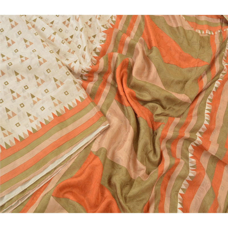 Sanskriti Vintage Indian Sarees Pure Silk Printed Sari Craft 5YD Sustainable Fabric