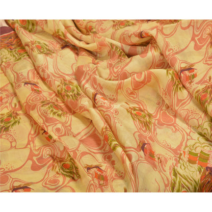 Sanskriti Vintage Indian Sarees Pure Silk Floral Printed Sari Craft 5YD Sustainable Fabric