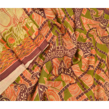 Sanskriti Vintage Indian Sarees Pure Silk Floral Printed Sari Craft 5YD Sustainable Fabric