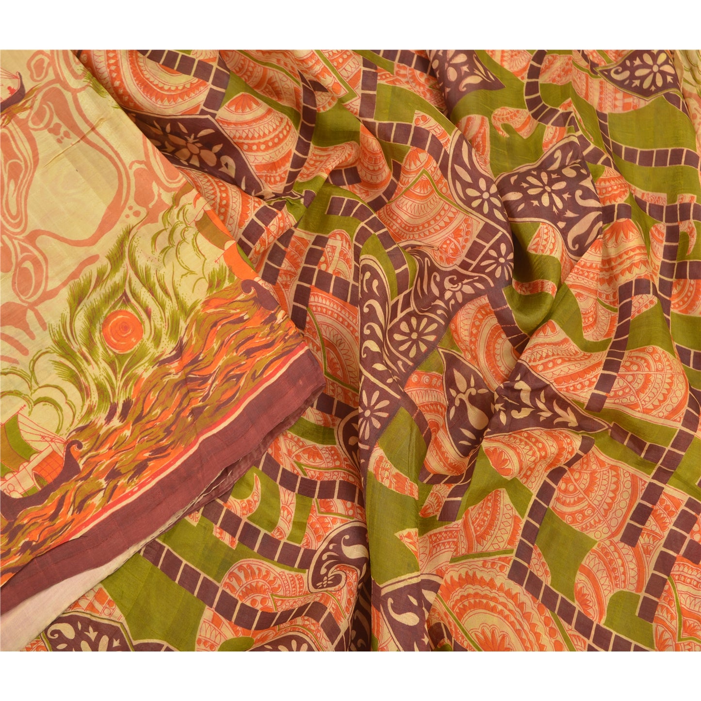 Sanskriti Vintage Indian Sarees Pure Silk Floral Printed Sari Craft 5YD Sustainable Fabric
