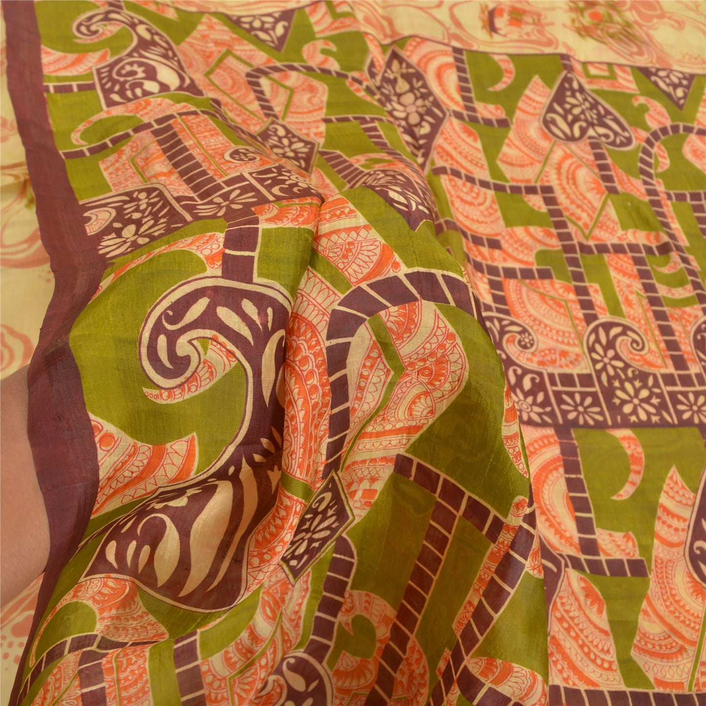 Sanskriti Vintage Indian Sarees Pure Silk Floral Printed Sari Craft 5YD Sustainable Fabric