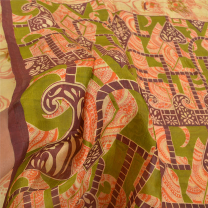 Sanskriti Vintage Indian Sarees Pure Silk Floral Printed Sari Craft 5YD Sustainable Fabric