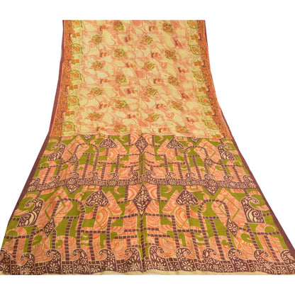 Sanskriti Vintage Indian Sarees Pure Silk Floral Printed Sari Craft 5YD Sustainable Fabric