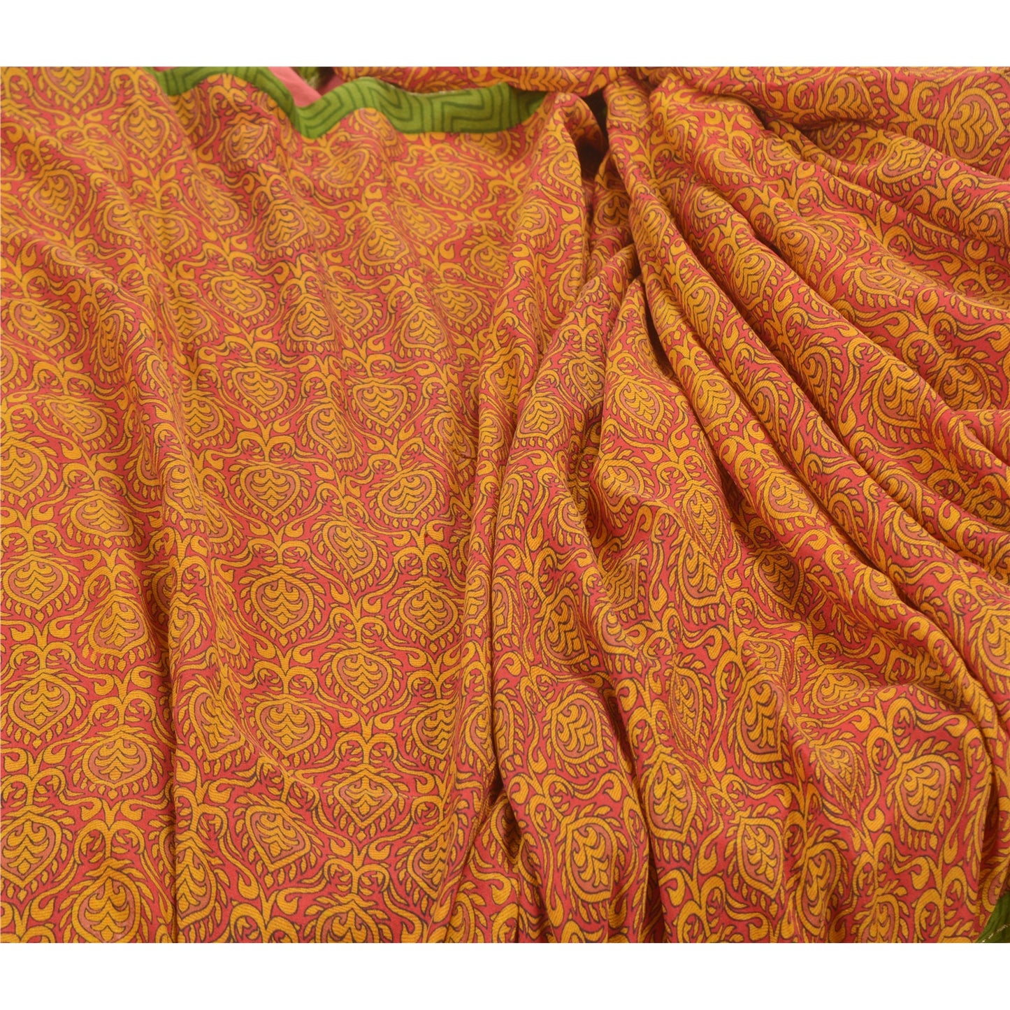 Sanskriti Vintage Red Sarees Pure Silk Printed Zari Woven Sari Soft Craft Sustainable Fabric
