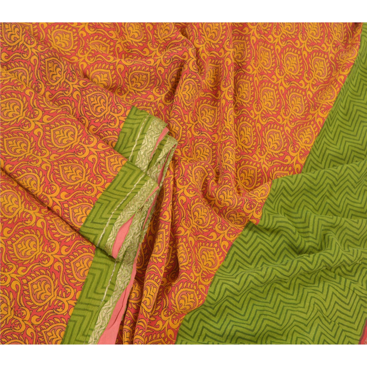 Sanskriti Vintage Red Sarees Pure Silk Printed Zari Woven Sari Soft Craft Sustainable Fabric