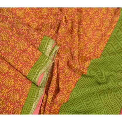 Sanskriti Vintage Red Sarees Pure Silk Printed Zari Woven Sari Soft Craft Sustainable Fabric