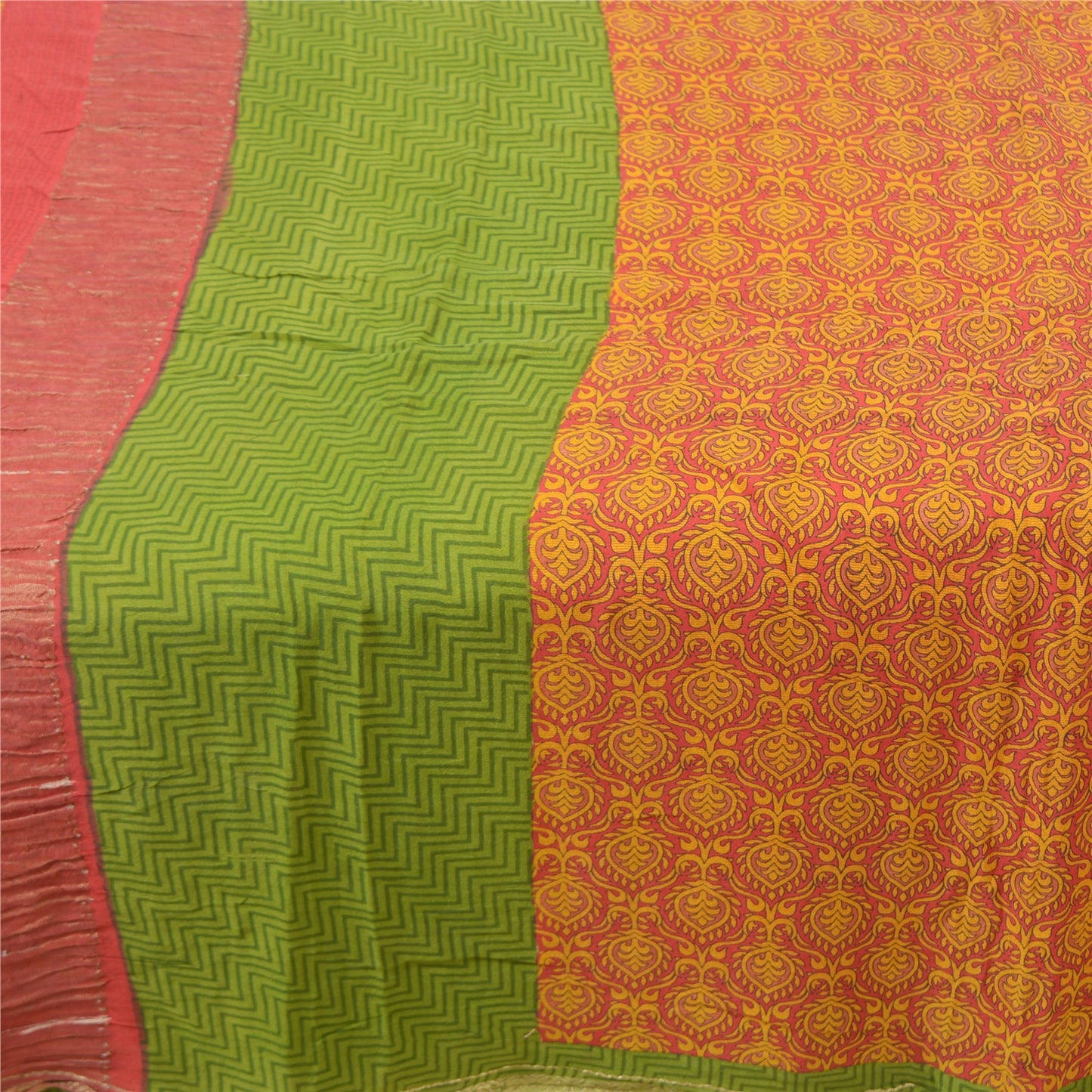Sanskriti Vintage Red Sarees Pure Silk Printed Zari Woven Sari Soft Craft Sustainable Fabric