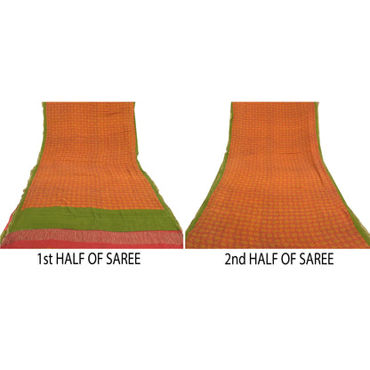 Sanskriti Vintage Red Sarees Pure Silk Printed Zari Woven Sari Soft Craft Sustainable Fabric