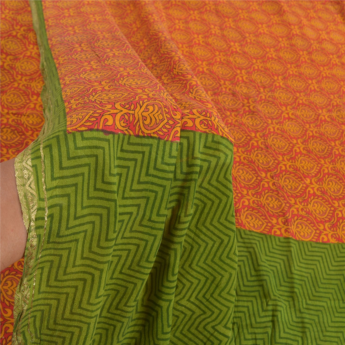 Sanskriti Vintage Red Sarees Pure Silk Printed Zari Woven Sari Soft Craft Sustainable Fabric