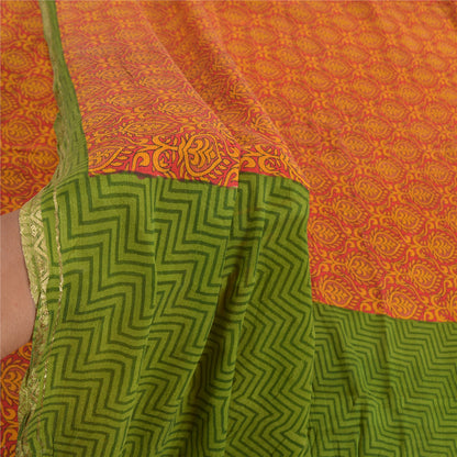 Sanskriti Vintage Red Sarees Pure Silk Printed Zari Woven Sari Soft Craft Sustainable Fabric