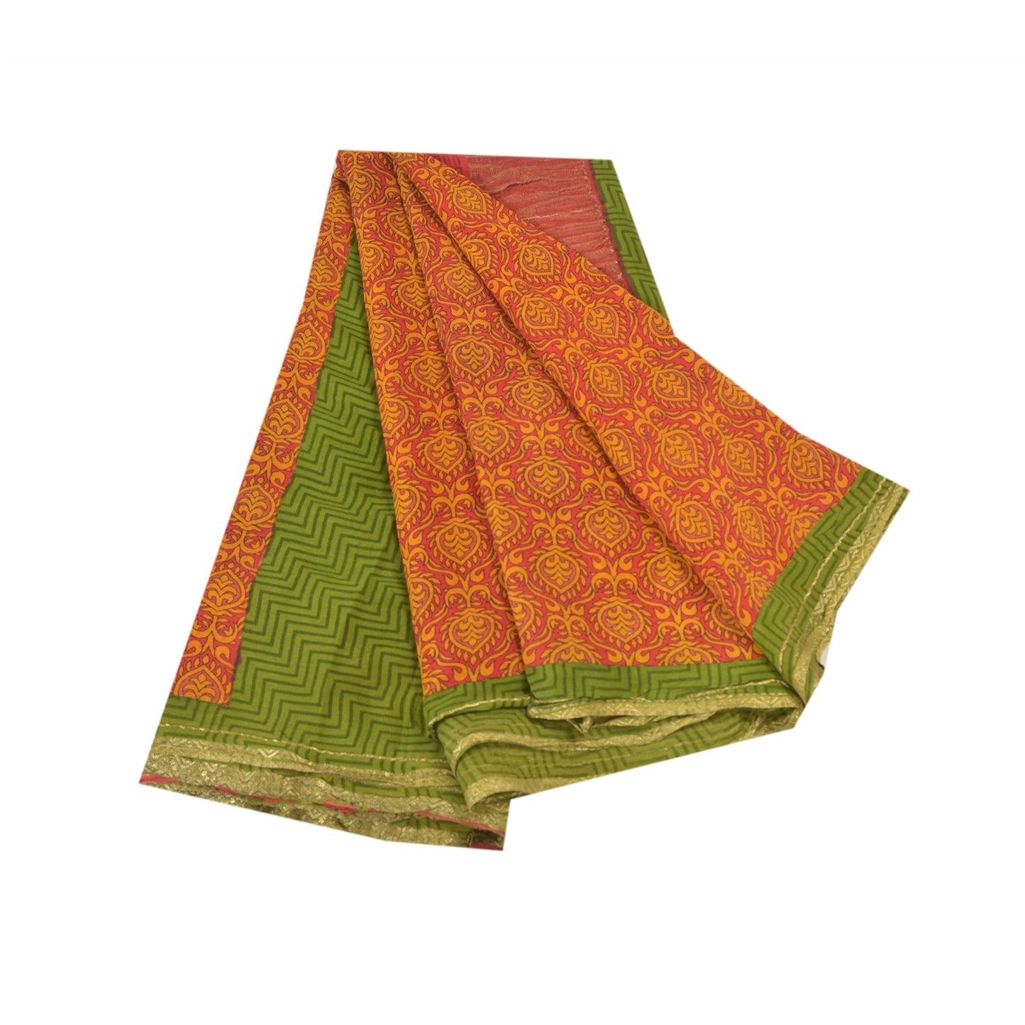 Sanskriti Vintage Red Sarees Pure Silk Printed Zari Woven Sari Soft Craft Sustainable Fabric