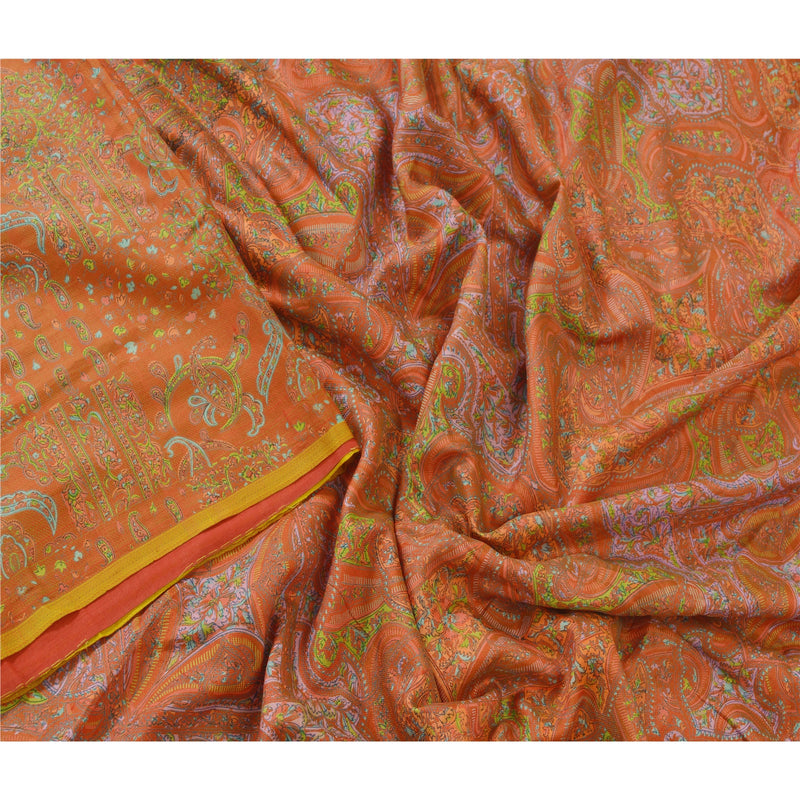 Sanskriti Vintage Red Sarees 100% Pure Silk Printed Sari Soft 5yd Craft Sustainable Fabric