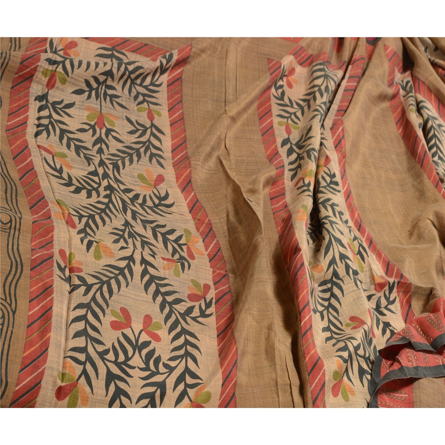 Sanskriti Vintage Dark Red Indian Sarees Pure Silk Printed Sari 5yd Craft Sustainable Fabric