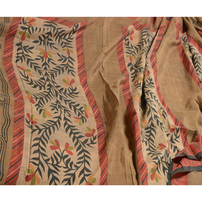 Sanskriti Vintage Dark Red Indian Sarees Pure Silk Printed Sari 5yd Craft Sustainable Fabric