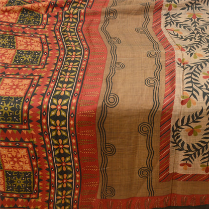 Sanskriti Vintage Dark Red Indian Sarees Pure Silk Printed Sari 5yd Craft Sustainable Fabric