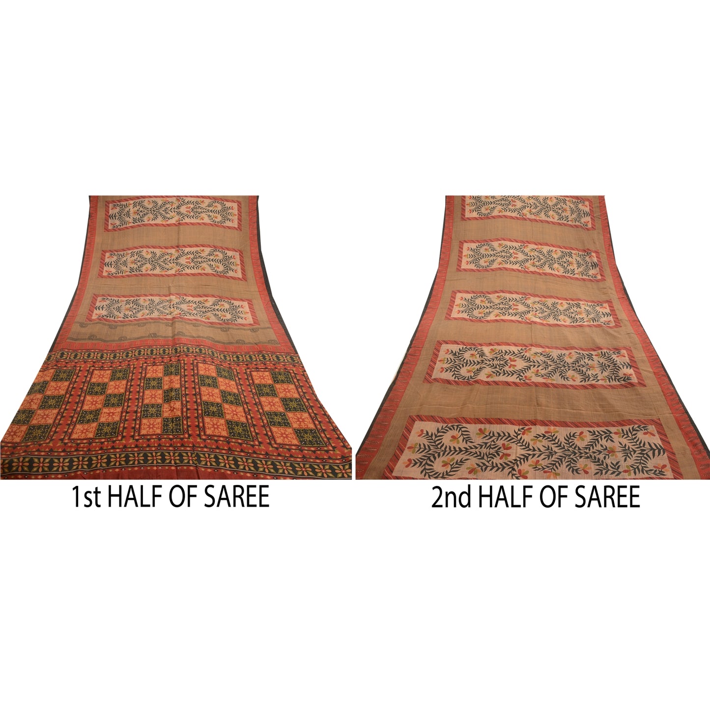 Sanskriti Vintage Dark Red Indian Sarees Pure Silk Printed Sari 5yd Craft Sustainable Fabric