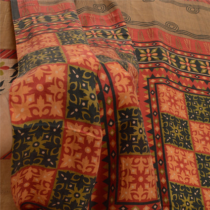 Sanskriti Vintage Dark Red Indian Sarees Pure Silk Printed Sari 5yd Craft Sustainable Fabric