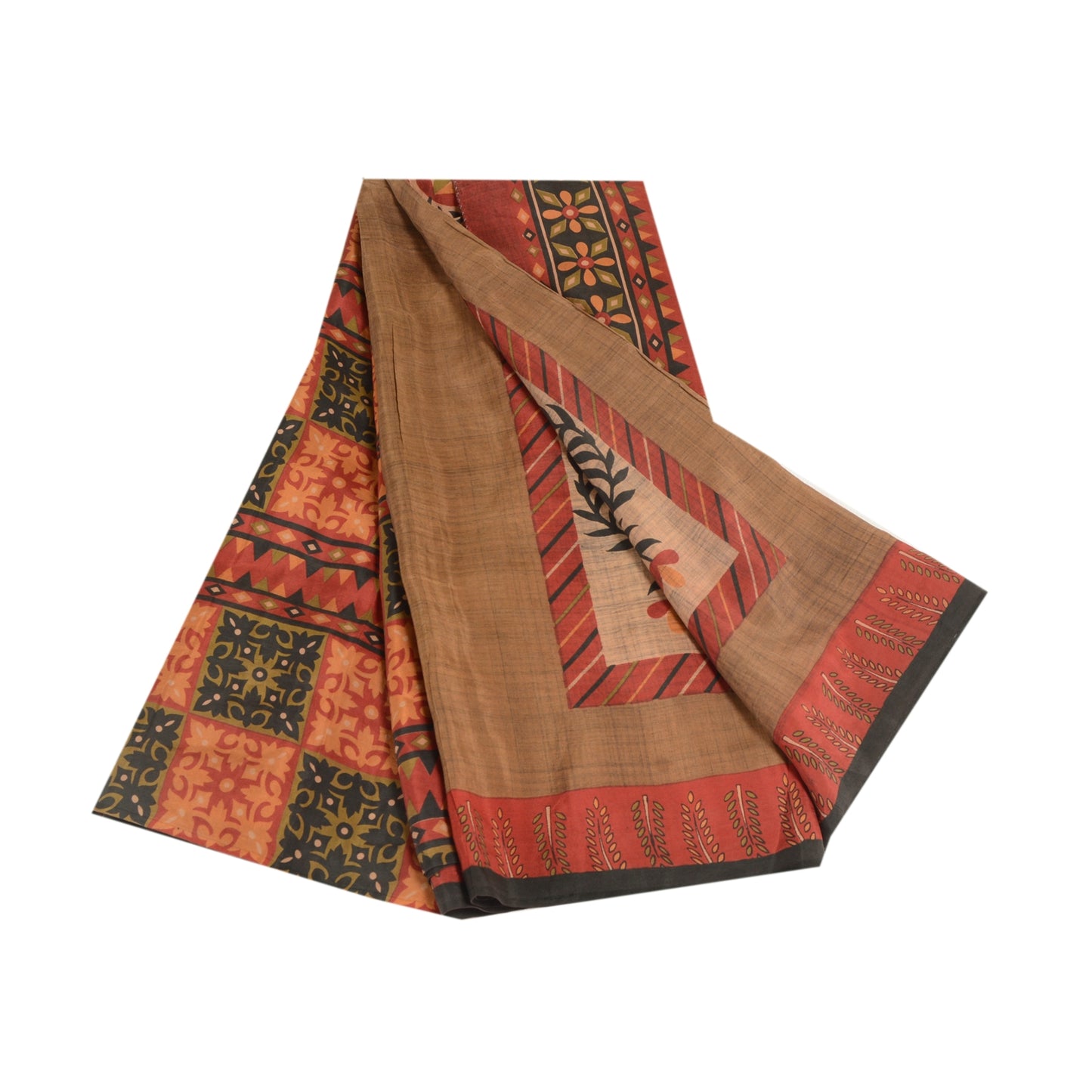 Sanskriti Vintage Dark Red Indian Sarees Pure Silk Printed Sari 5yd Craft Sustainable Fabric
