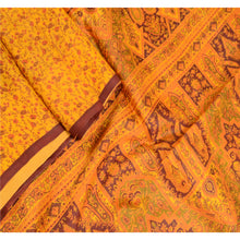 Load image into Gallery viewer, Sanskriti Vintage Yellow Sarees Pure Silk Printed Sari Floral 5yd Craft Fabric

