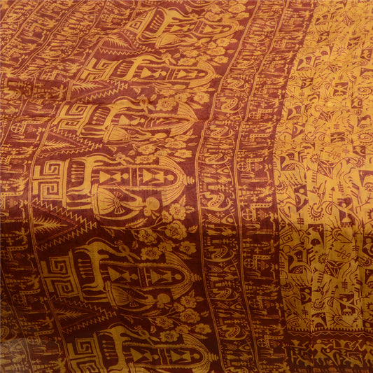 Sanskriti Vintage Yellow Sarees Pure Silk Wali Art Printed Sari 5yd Craft Sustainable Fabric