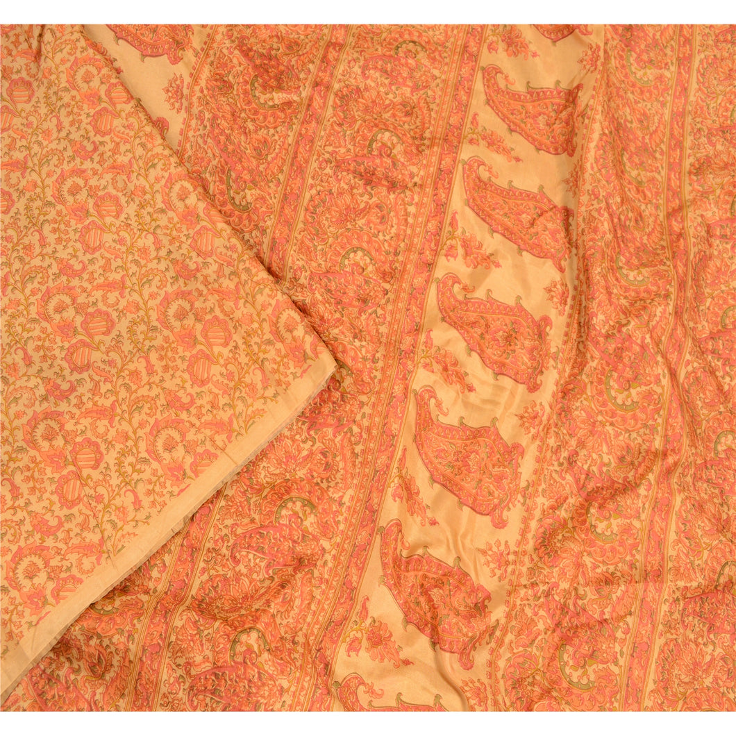 Sanskriti Vintage Red Indian Sarees Art Silk Printed Sari Floral Craft Fabric