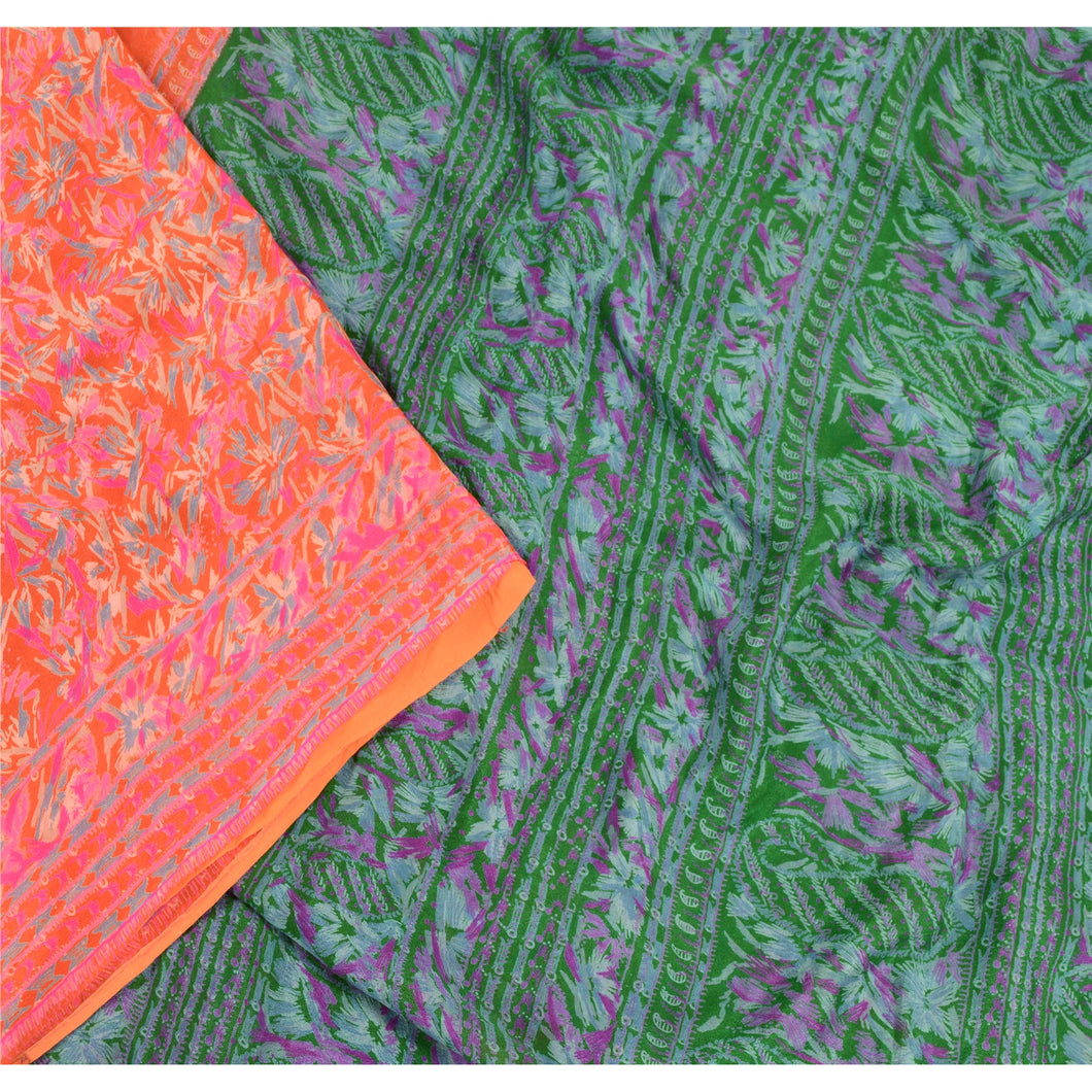 Sanskriti Vintage Red Sarees Pure Silk Printed Sari Soft Floral 5yd Craft Fabric