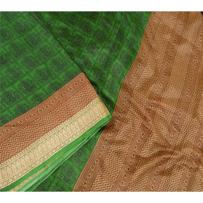 Sanskriti Vintage Green Sarees 100% Pure Silk Printed Sari Soft Sewing Sustainable Fabric