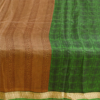 Sanskriti Vintage Green Sarees 100% Pure Silk Printed Sari Soft Sewing Sustainable Fabric