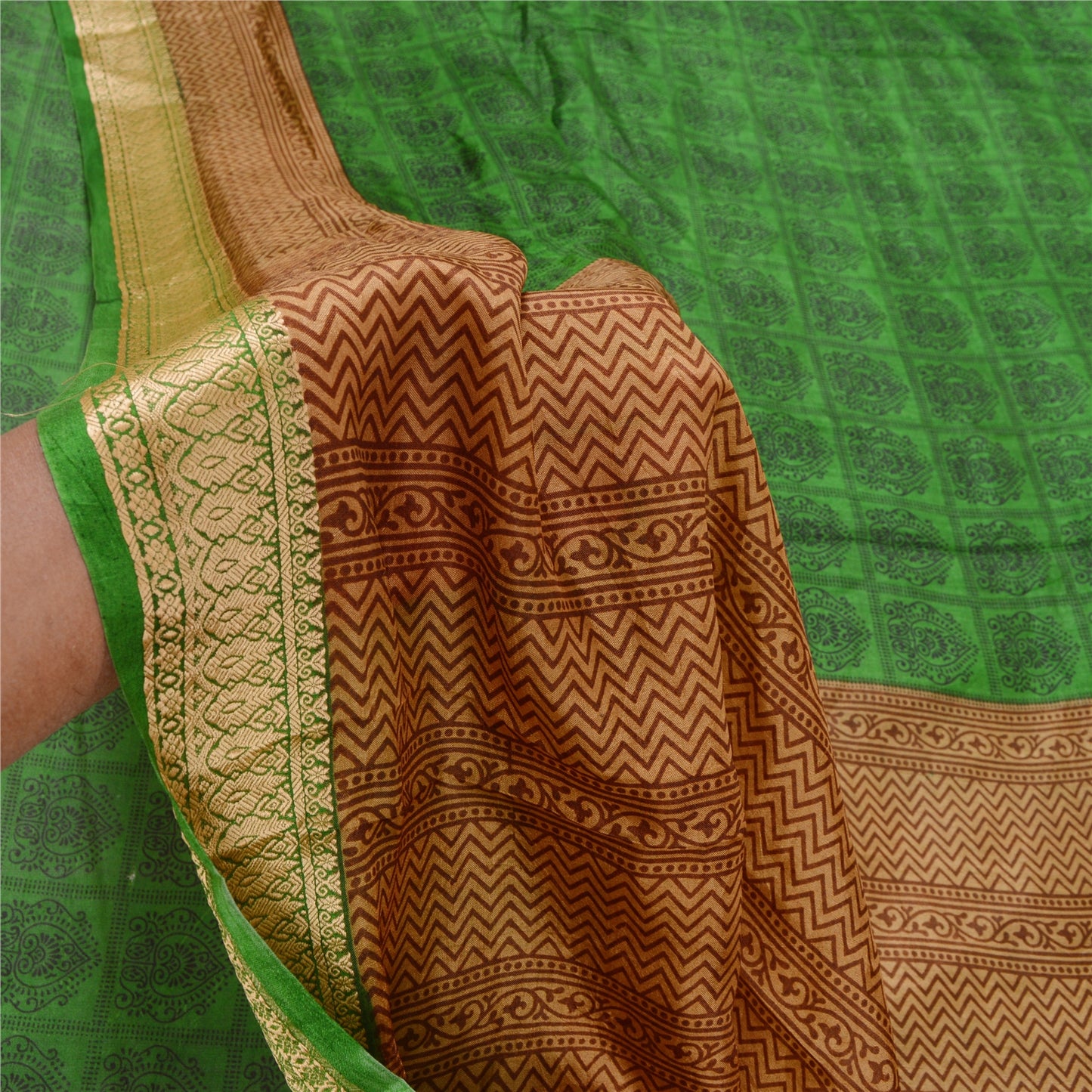 Sanskriti Vintage Green Sarees 100% Pure Silk Printed Sari Soft Sewing Sustainable Fabric