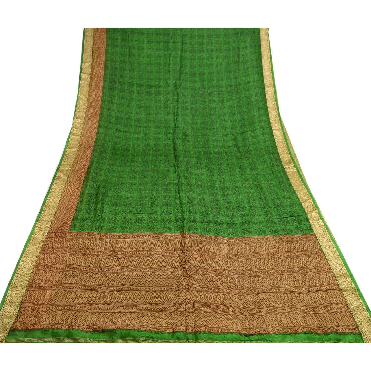 Sanskriti Vintage Green Sarees 100% Pure Silk Printed Sari Soft Sewing Sustainable Fabric
