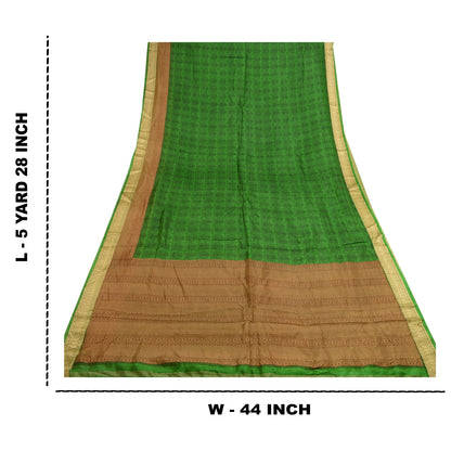 Sanskriti Vintage Green Sarees 100% Pure Silk Printed Sari Soft Sewing Sustainable Fabric