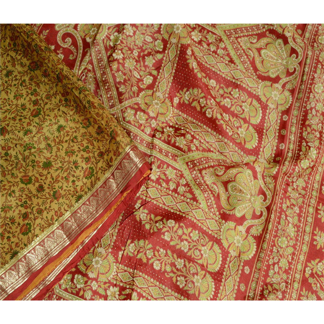 Sanskriti Vintage Green Sarees Pure Silk Printed Zari Border Sari Craft Fabric