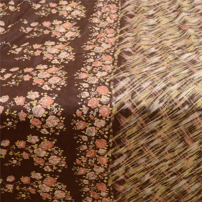 Sanskriti Vintage Coffee-Brown Sarees Pure Silk Floral Printed Sari Craft Sustainable Fabric