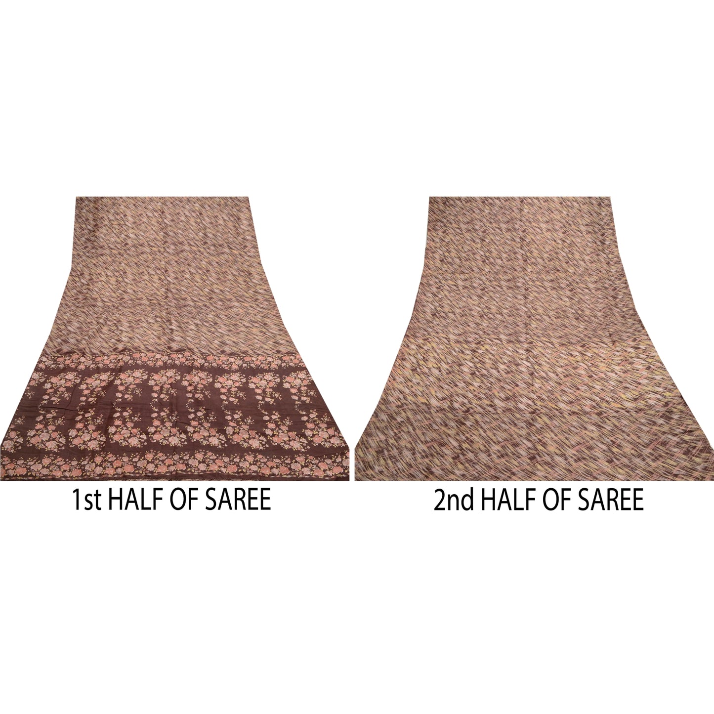 Sanskriti Vintage Coffee-Brown Sarees Pure Silk Floral Printed Sari Craft Sustainable Fabric