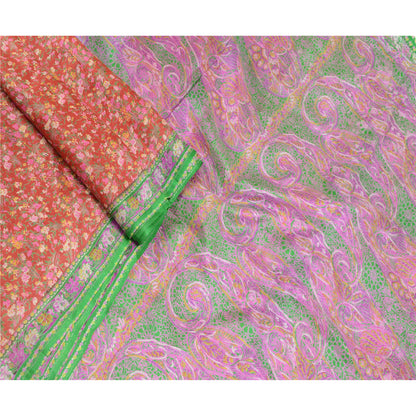 Sanskriti Vintage Red Sarees Pure Silk Printed Sari Soft Floral 5yd Craft Sustainable Fabric