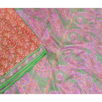 Sanskriti Vintage Red Sarees Pure Silk Printed Sari Soft Floral 5yd Craft Sustainable Fabric