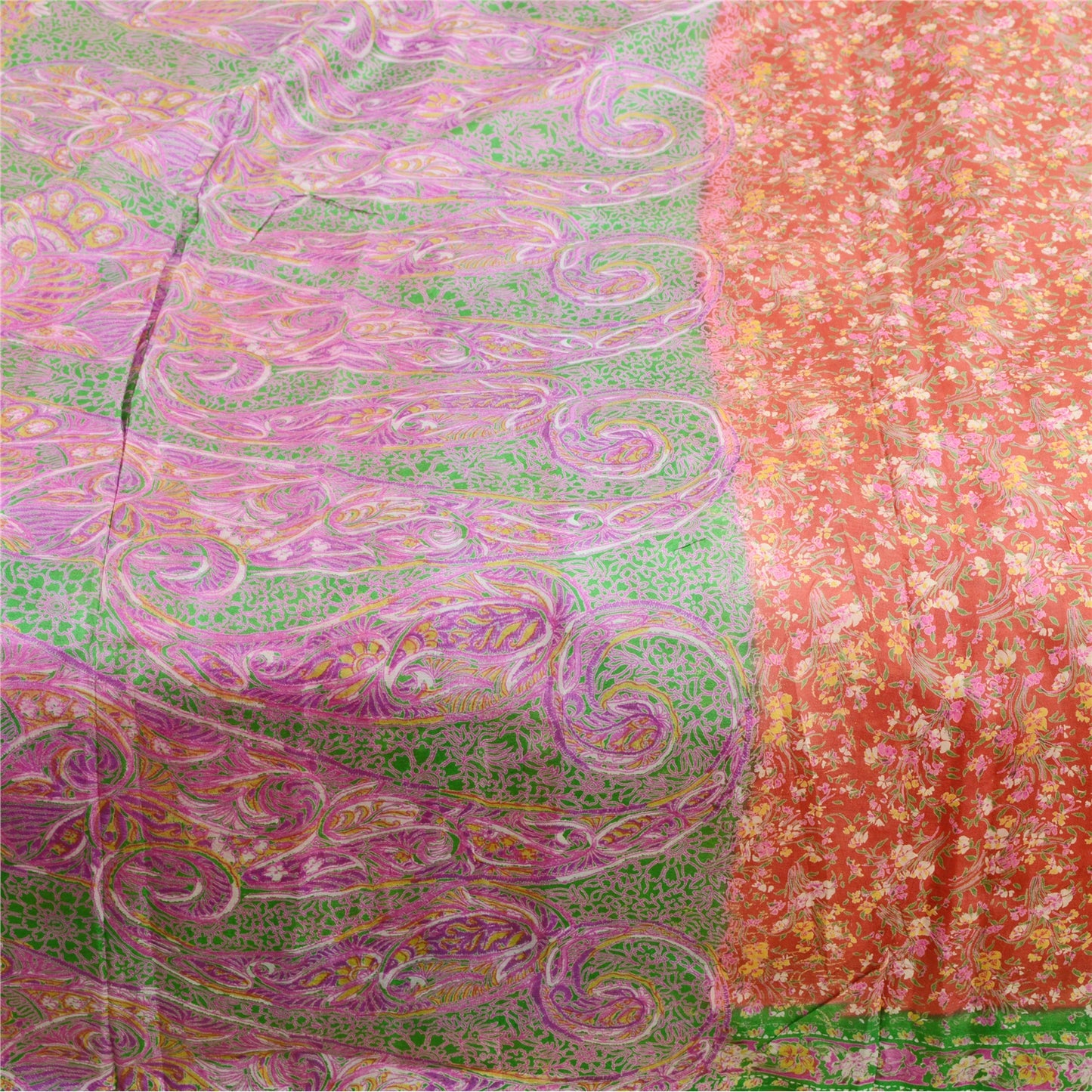 Sanskriti Vintage Red Sarees Pure Silk Printed Sari Soft Floral 5yd Craft Sustainable Fabric