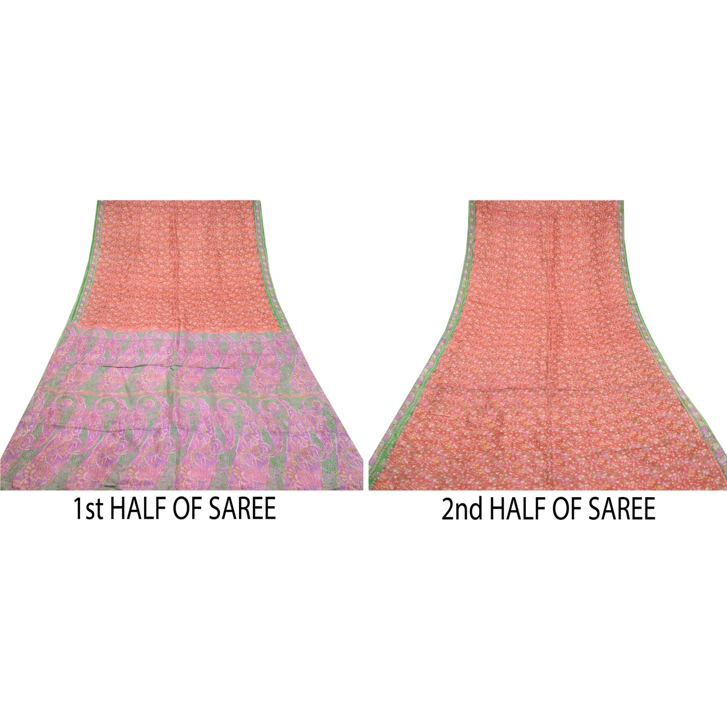 Sanskriti Vintage Red Sarees Pure Silk Printed Sari Soft Floral 5yd Craft Sustainable Fabric