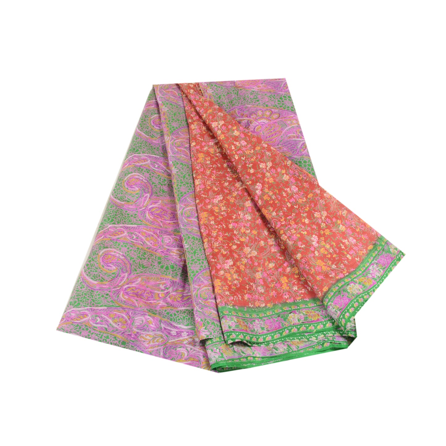 Sanskriti Vintage Red Sarees Pure Silk Printed Sari Soft Floral 5yd Craft Sustainable Fabric