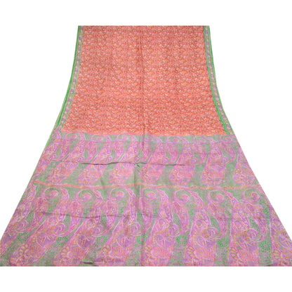 Sanskriti Vintage Red Sarees Pure Silk Printed Sari Soft Floral 5yd Craft Sustainable Fabric
