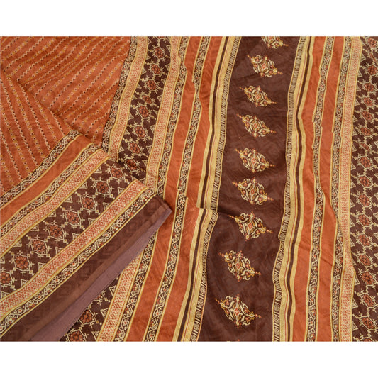 Sanskriti Vintage Rusty Orange Sarees 100% Ren Silke Trykt Sari Håndværk Bæredygtigt Stoff
