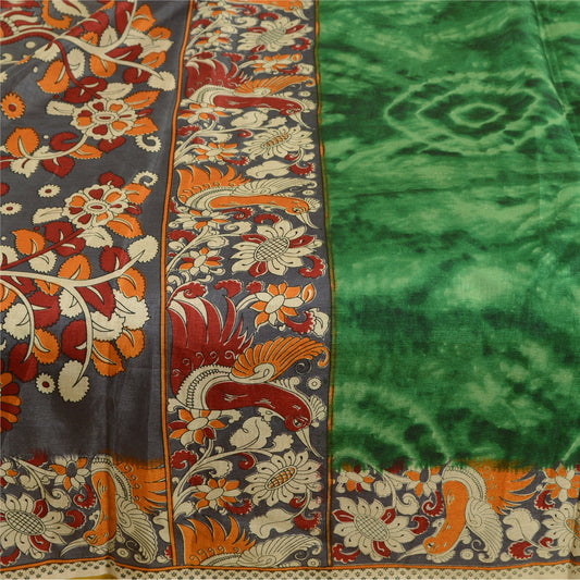 Sanskriti Vintage Green Indian Sarees Artificial Silk Printed Sari Craft Sustainable Fabric