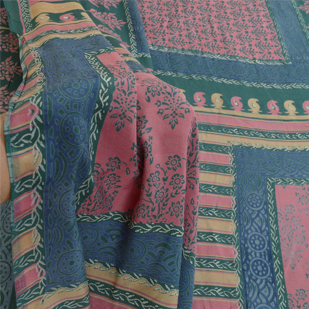 Sanskriti Vintage Pink Indian Sarees Art Silk Floral Printed Sari Craft Fabric