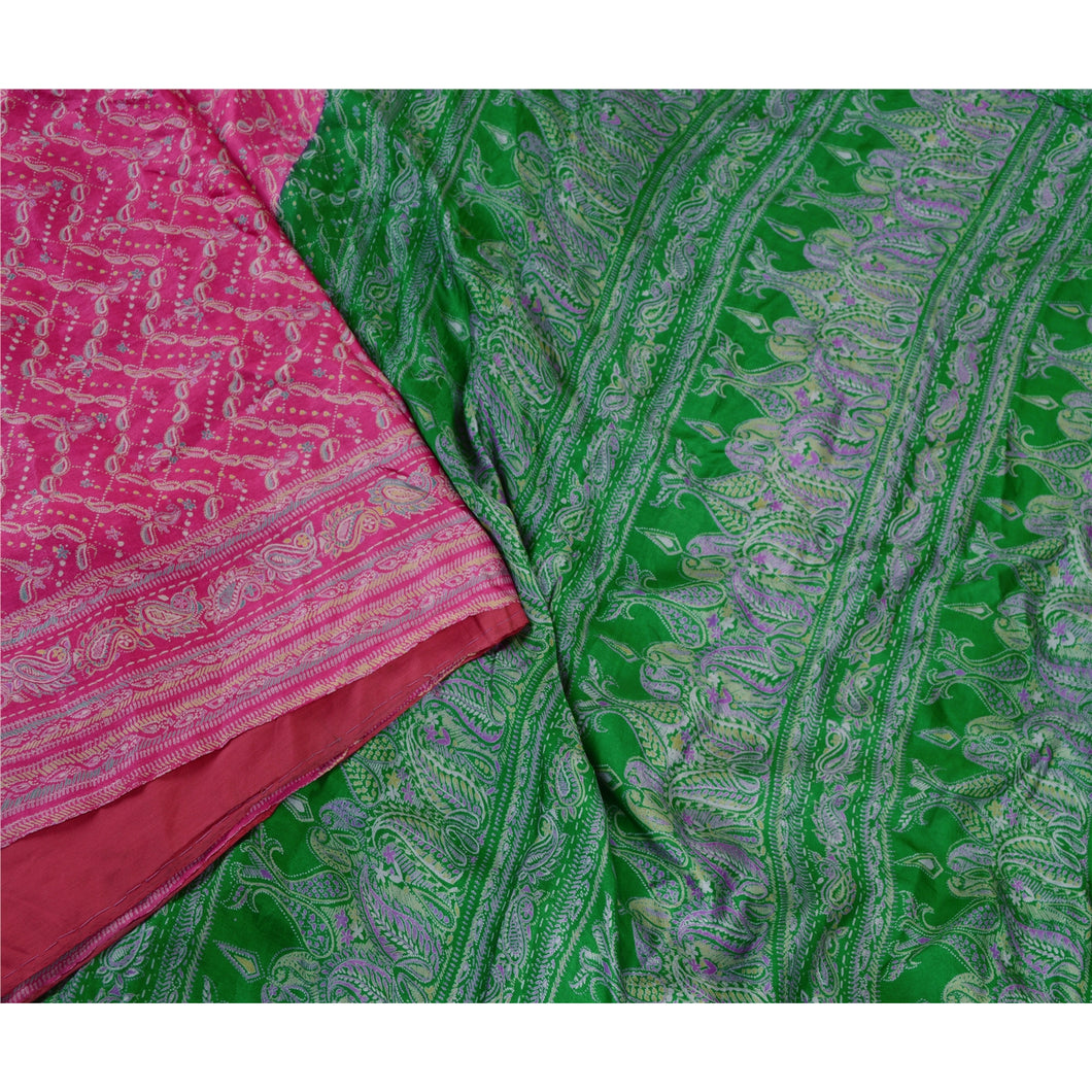 Sanskriti Vintage Pink Indian Pure Silk Sarees Printed Sari Floral Craft Fabric