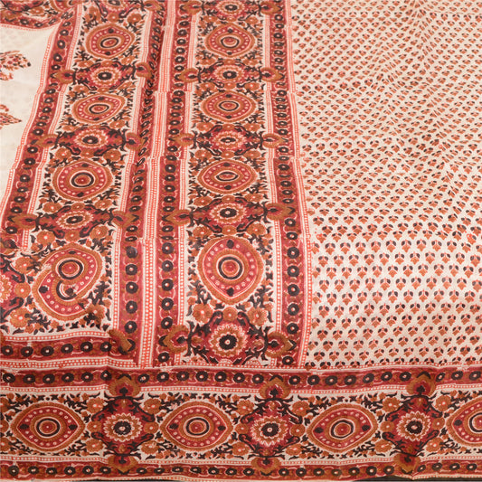 Sanskriti Vintage Red Pure Silk Sarees Printed Sari Floral Decor Craft Sustainable Fabric